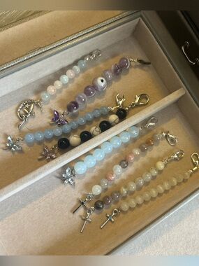 Handmade Crystal Beaded Keychains with Charms - Set of 6